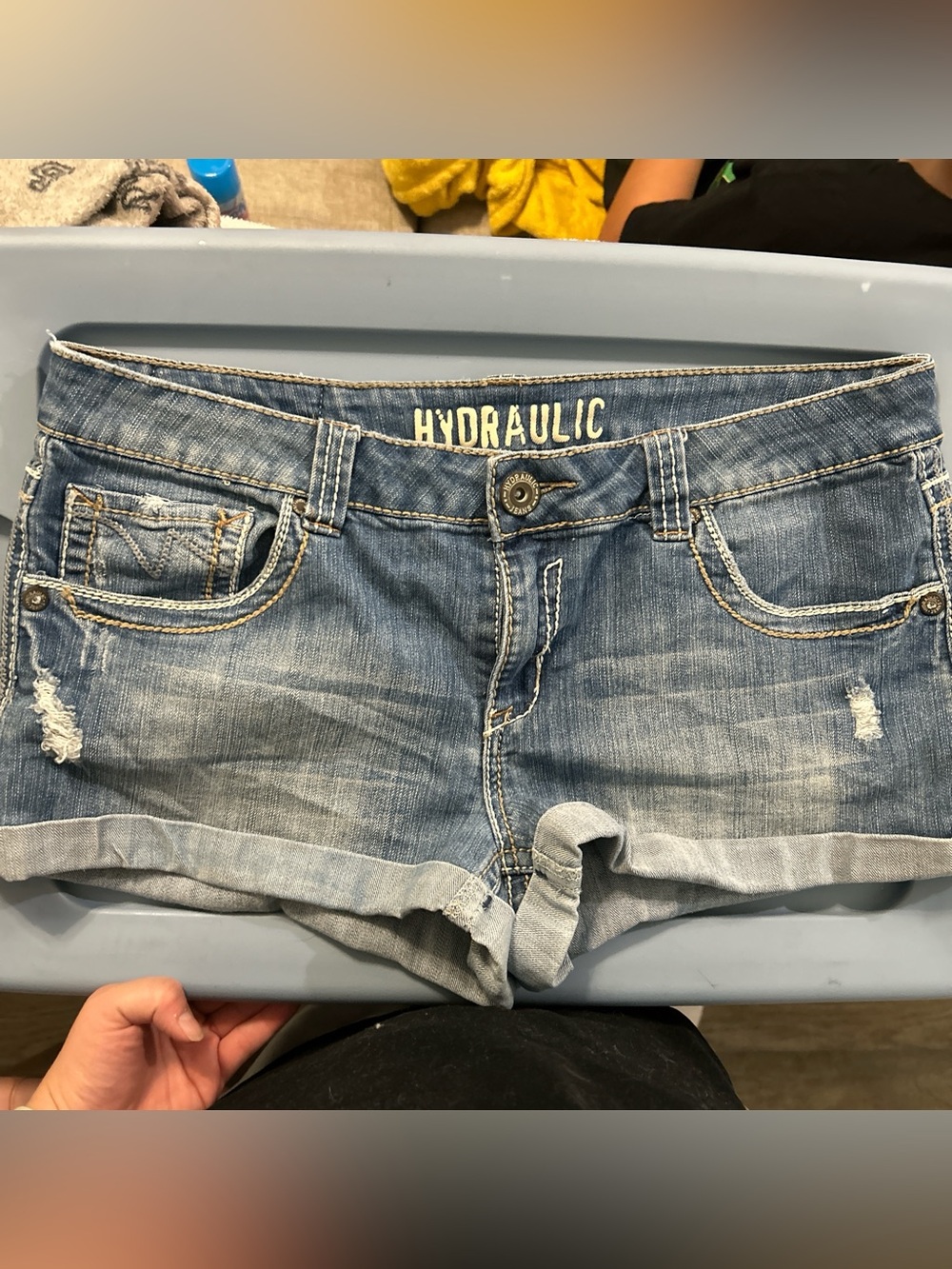 Hydraulic Light Blue Rolled Hem Denim Shorts